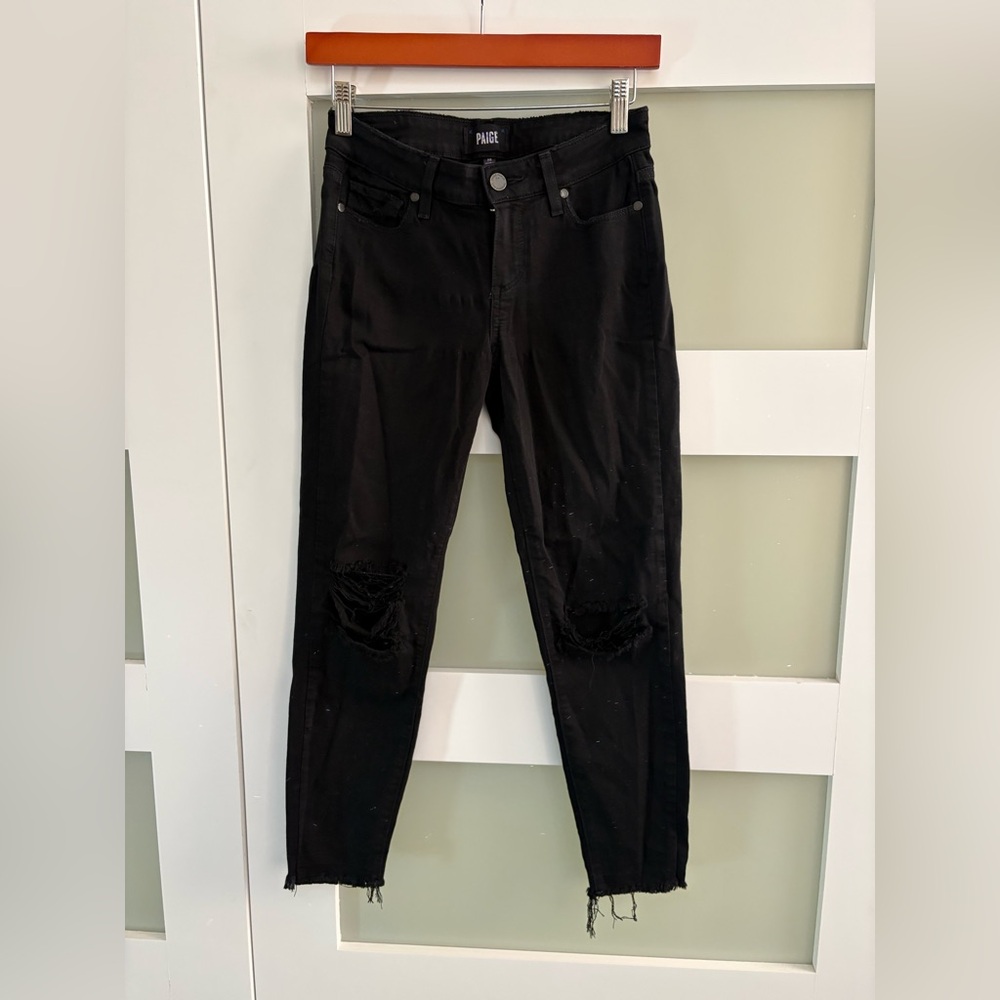 PAIGE Verdugo Crop Black Ripped Jeans size 26